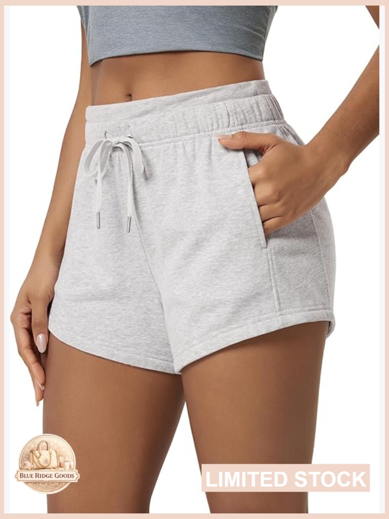 High Rise Cotton French Terry Sweat Shorts With Pockets Drawstring Casual
